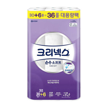 [크리넥스] 순수소프트 대용량팩 3겹 30m 30+6롤