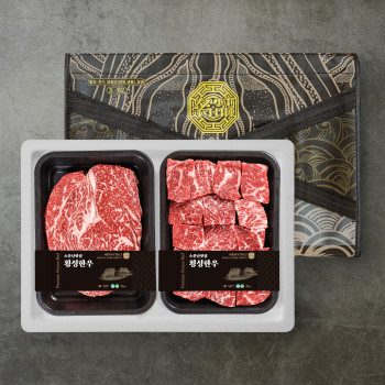 [더기다림 횡성한우] 1+ 횡성한우 스페셜  정육혼합 선물세트 1호 800g [등심 400g +국거리 400g]