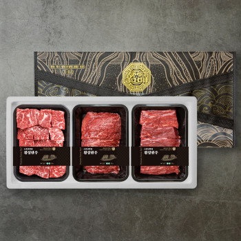 [더기다림 횡성한우] 1+ 횡성한우 스페셜  정육 선물세트 3호1.2kg [국거리 400g +불고기 400g +산적 400g]