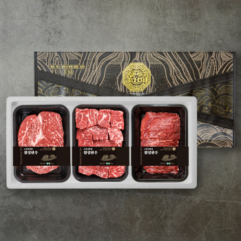 [더기다림 횡성한우] 1+ 횡성한우 스페셜  정육 혼합선물세트 2호 1.2kg [등심 400g +국거리 400g +불고기 400g]