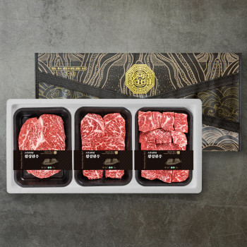 [더기다림 횡성한우] 1+ 횡성한우 스페셜  정육 혼합선물세트 3호 1.2kg [등심 400g +채끝 400g 국거리 400g]