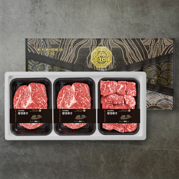 [더기다림 횡성한우] 1+ 횡성한우 스페셜  정육 혼합선물세트 4호 1.2kg [등심 400g +등심 400g 국거리 400g]