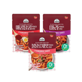 [동원] 하루미 매콤달콤 떡볶이양념 130g 4봉 + 마라 떡볶이양념 130g 3봉 + 불닭로제맛 떡볶이양념 130g 3봉