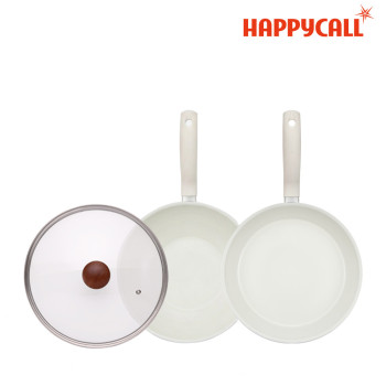 [해피콜] 사파이어 화이트 IH 프라이팬 3종A (프라이팬28cm+궁중팬28cm+유리뚜껑28cm)