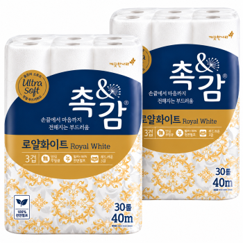 깨끗한나라 촉앤감 로얄화이트 3겹 천연펄프 화장지 40m 30롤 x 2팩 총 60롤