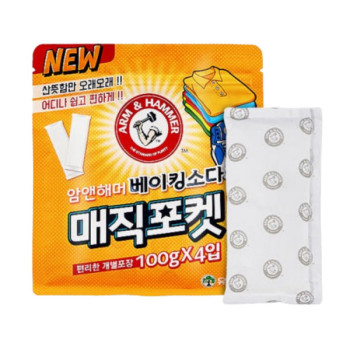 [유한양행] 암앤해머 부직포베이킹소다100g*4 매직포켓 (신발장용)