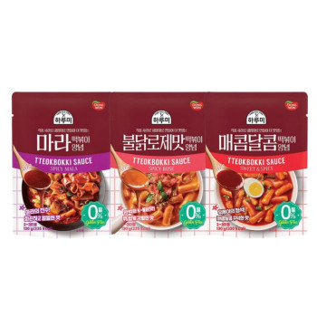 [동원] 하루미 매콤달콤 떡볶이양념 130g 4봉 + 마라 떡볶이양념 130g 3봉 + 불닭로제맛 떡볶이양념 130g 3봉