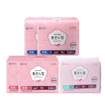 좋은느낌 오리지널 울트라슬림 생리대 소형(18P) 1팩+ 중형(18P) 2팩+대형(16P) 2팩