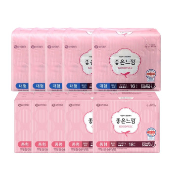 좋은느낌 오리지널 울트라슬림 생리대 중형(18P) 5팩+대형(16P) 5팩