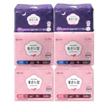 좋은느낌 생리대 오리지널 울트라슬림 중형(18P) 2팩+대형(16P) 2팩+좋은느낌 수퍼롱 오버(10P) 2팩
