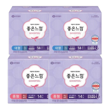 좋은느낌 생리대 오리지널 맥시슬림 중형(14P) 2팩+ 대형(14P) 2팩