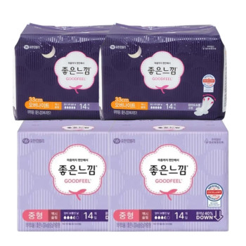 좋은느낌 생리대 오리지널 맥시슬림 중형(14P) 2팩+ 오버나이트(14P) 2팩