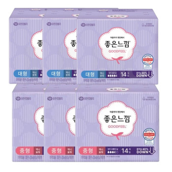 좋은느낌 생리대 오리지널 맥시슬림 중형(14P) 3팩+ 대형(14P) 3팩