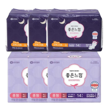 좋은느낌 생리대 오리지널 맥시슬림 중형(14P) 3팩+ 오버나이트(14P) 3팩