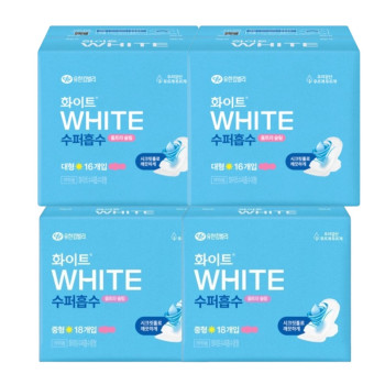 화이트 생리대 수퍼흡수 중형(18P) 2팩+대형(16P) 2팩
