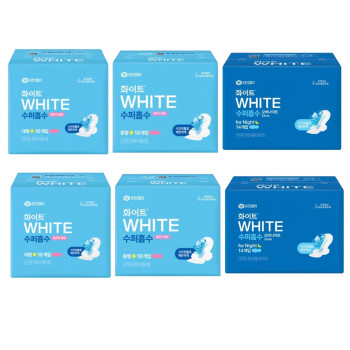 화이트 생리대 수퍼흡수 중형(18P) 2팩+대형(16P) 2팩+오버나이트(14P) 2팩