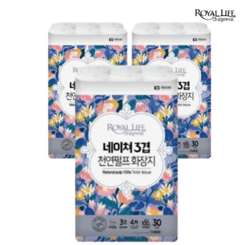 [로얄라이프] 네이쳐 3겹 100% 천연펄프 27M 30롤 화장지 (3팩)