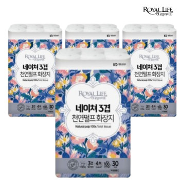 [로얄라이프] 네이쳐 3겹 100% 천연펄프 27M 30롤 화장지 (4팩)