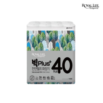 [로얄라이프] 40롤 천연펄프 빅PLUS 3겹 천연펄프 대용량 화장지 27M 40롤 (1팩)