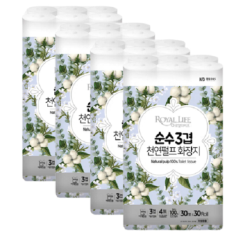 [로얄라이프] 순수 3겹 100% 천연펄프 화장지 30M 30롤(4팩)