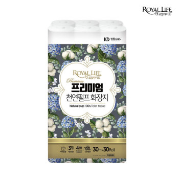 [로얄라이프] 100% 천연펄프 프리미엄 3겹 30M 30롤 화장지 (1팩)