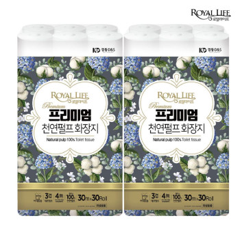 [로얄라이프] 100% 천연펄프 프리미엄 3겹 30M 30롤 화장지 (2팩)