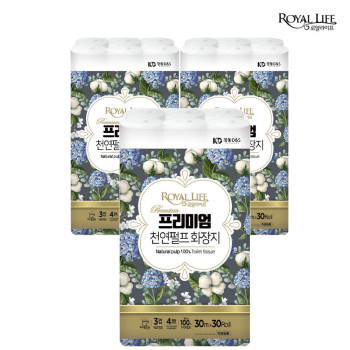 [로얄라이프] 100% 천연펄프 프리미엄 3겹 30M 30롤 화장지 (3팩)