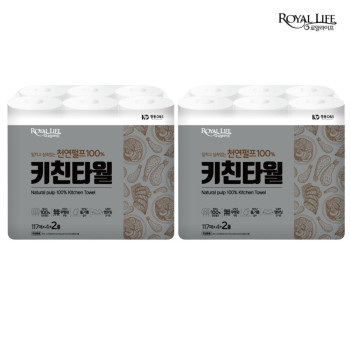 [로얄라이프] 키친타올 117매 2겹 6롤(2팩)