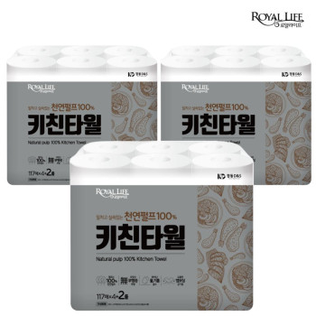 [로얄라이프] 키친타올 117매 2겹 6롤(3팩)