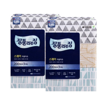 잘풀리는집 스퀘어 각티슈 미용티슈 200매 3입 (2팩)