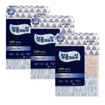 잘풀리는집 스퀘어 각티슈 미용티슈 200매 3입 (3팩)