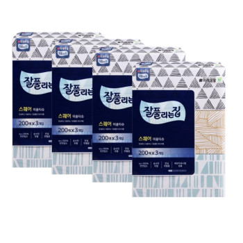 잘풀리는집 스퀘어 각티슈 미용티슈 200매 3입 (4팩)