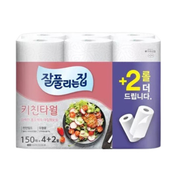잘풀리는집 천연펄프 키친타올 150매 4+2롤 (1팩)