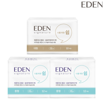 샐리의법칙 에덴 시그니처 유기농 생리대 중형(12P) 2팩+대형(10P) 1팩