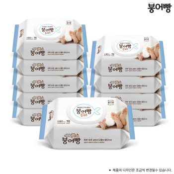 두꺼운 붕어빵 올인원 캡형물티슈_75gsm,엠보씽 70매 X 10팩
