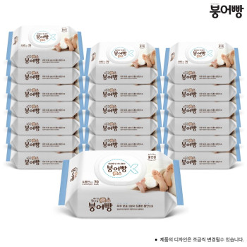 두꺼운 붕어빵 올인원 캡형물티슈_75gsm,엠보씽 70매 X 20팩