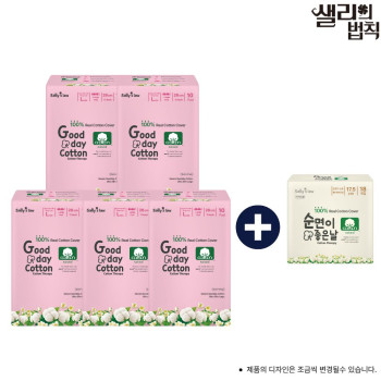 샐리의 법칙 생리대 순면이 좋은날 대형 10매 X 5팩+롱팬티라이너 18개입 1팩증정_국내산