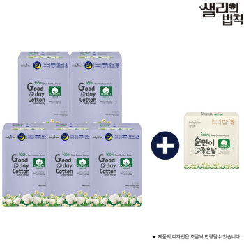 샐리의 법칙 생리대 순면이 좋은날 오버나이트 8매 X 5팩+롱팬티라이너 18개입 1팩증정_국내산