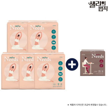 샐리의 법칙 생리대 니즈원 순면감촉 중형 14매 X 5팩+롱팬티라이너 18개입 1팩증정_국내산