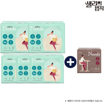 샐리의 법칙 생리대 니즈원 순면감촉 대형 10매 X 5팩+롱팬티라이너 18개입 1팩증정_국내산