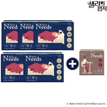 샐리의 법칙 생리대 니즈원 순면감촉 오버나이트 8매 X 5팩+롱팬티라이너 18개입 1팩증정_국내산