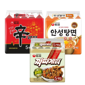 [봉지라면 멀티 3팩] 신라면 5개+짜파게티 5개+안성탕면 5개