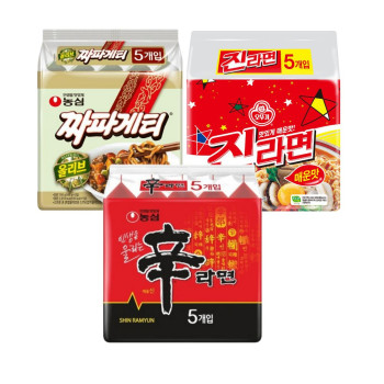 [봉지라면 멀티 3팩] 신라면 5개+짜파게티 5개+진라면 매운맛 5개
