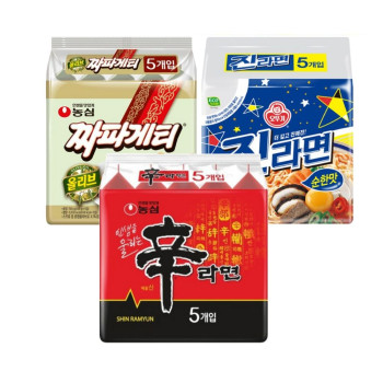 [봉지라면 멀티 3팩] 신라면 5개+짜파게티 5개+진라면 순한맛 5개