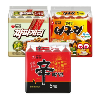 [봉지라면 멀티 3팩] 신라면 5개+짜파게티 5개+너구리 얼큰한맛 5개