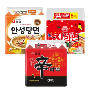 [봉지라면 멀티 3팩] 신라면 5개+안성탕면 5개+진라면 매운맛 5개