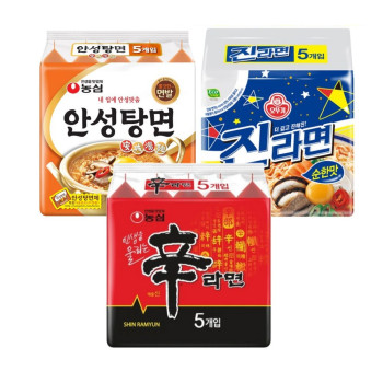 [봉지라면 멀티 3팩] 신라면 5개+안성탕면 5개+진라면 순한맛 5개