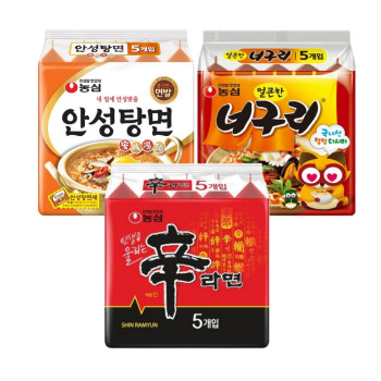 [봉지라면 멀티 3팩] 신라면 5개+안성탕면 5개+너구리 얼큰한맛 5개