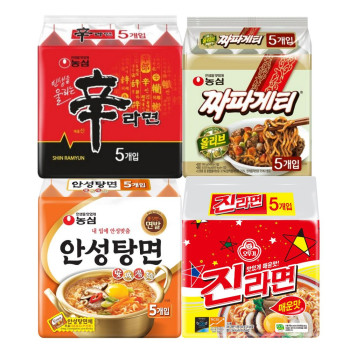 [봉지라면 멀티 4팩]신라면 5개+짜파게티 5개+안성탕면 5개+진라면 매운맛 5개