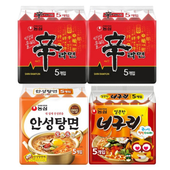 [봉지라면 멀티 4팩]신라면 5개 (2팩) +안성탕면 5개+너구리 얼큰한맛 5개